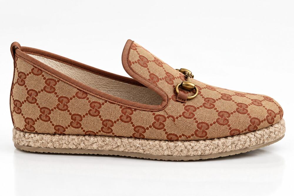 GUCCI GG Supreme Horsebit Monogram Espadrille Loafers Red Sz 10 $995